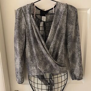 Kaii Los Angeles Animal Print Wrap Blouse Womens S Tie Waist Long Sleeve NWT